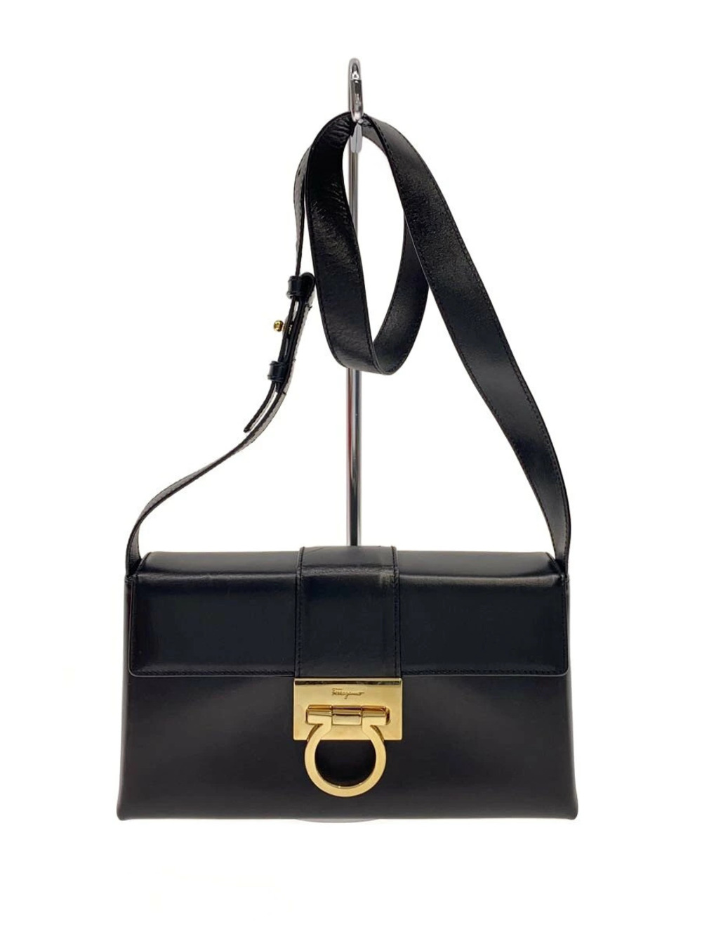 Salvatore Ferragamo black leather Gancini shoulder bag signature Gancini